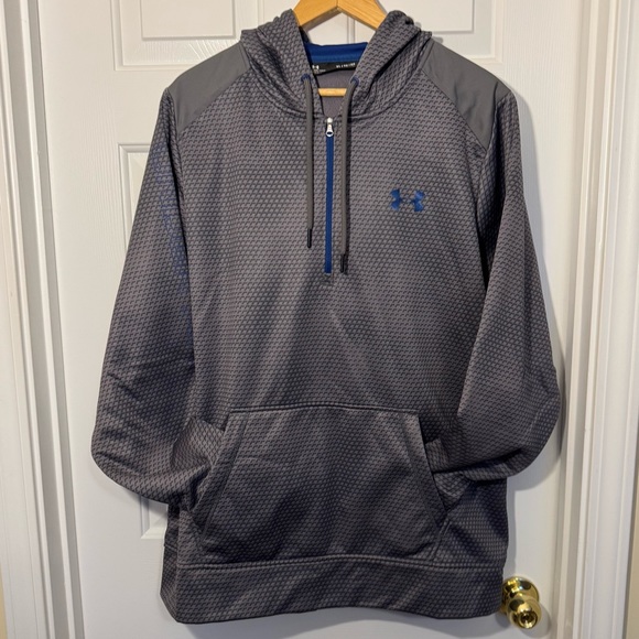 Under Armour Other - Under Armour Hoodie Pullover 1/4 Zip Sweatshirt‎ Mens Size L Gray Blue Logo